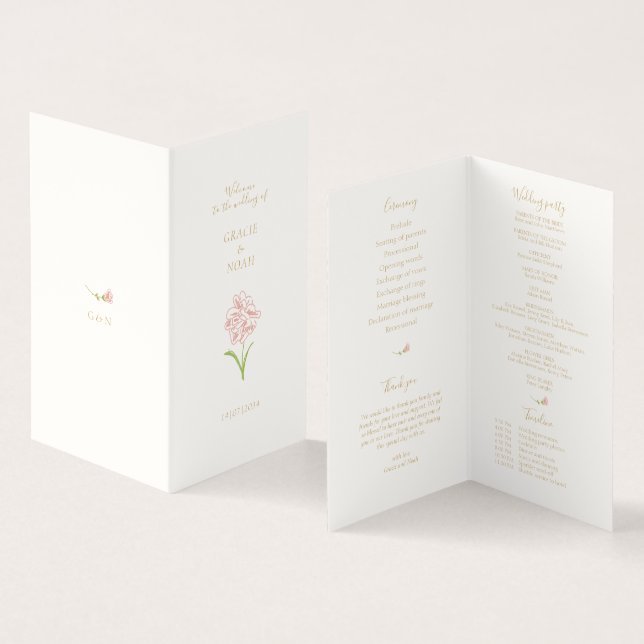 Floral Rose ivoire plié programme de mariage de ca (Inside and Outside)