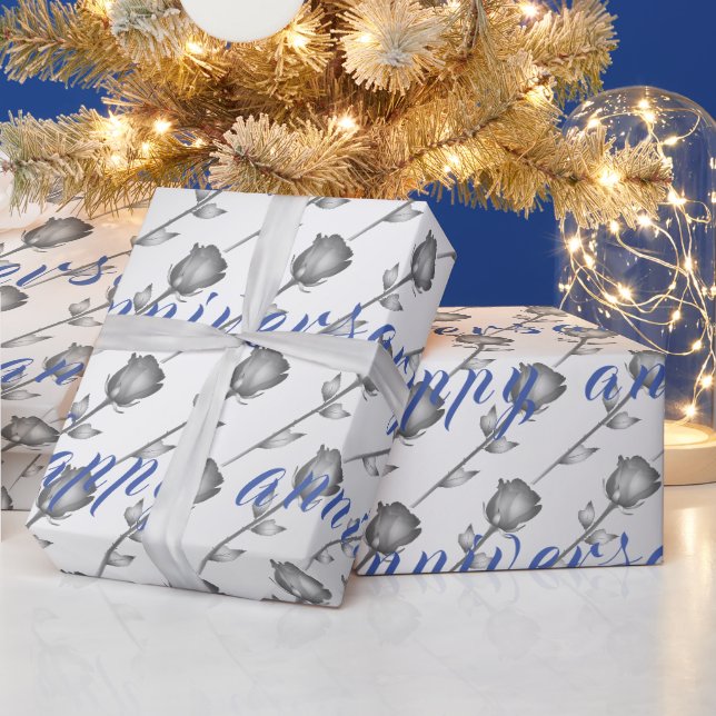 Floral Rose Luxury Happy Silver 25 Jahre Jubiläum Geschenkpapier (Feiertage)