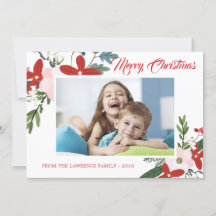 Floral rose moderne Joyeux Carte photo de Noël