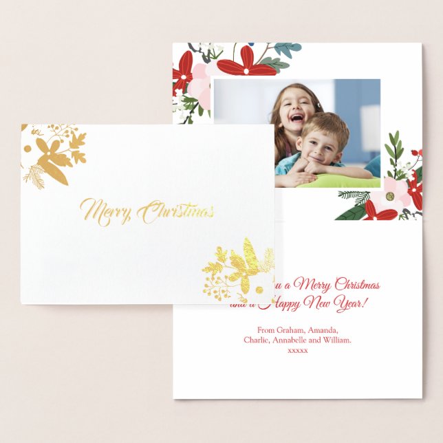 Floral rose moderne Joyeux Carte photo de Noël (Affichage)