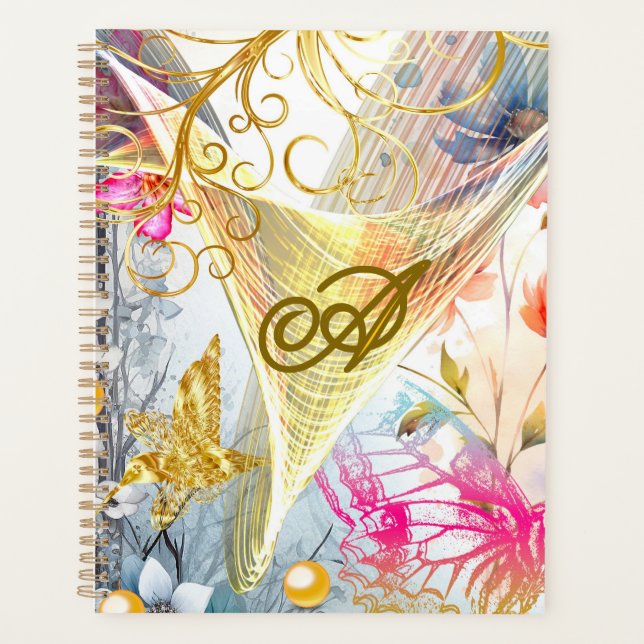 Floral rose Or Fairy Bird Butterfly Monogramme (Devant)