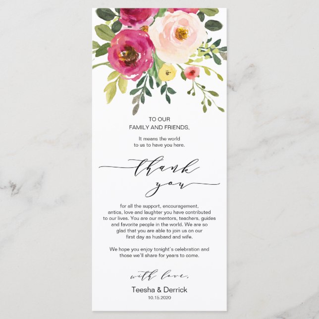 Floral rose, Placage Set Merci Cartes (Devant)
