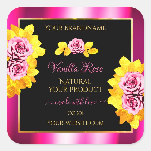 Floral Rose rose noir produit Étiquette Gold Frame (Devant)