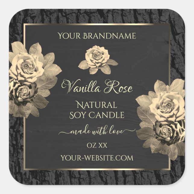 Floral Rose Rustique Black Tree Bark Étiquettes de (Devant)