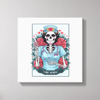 Floral Rose Skeleton Nurse Tarot Card Halloween Es Leinwanddruck