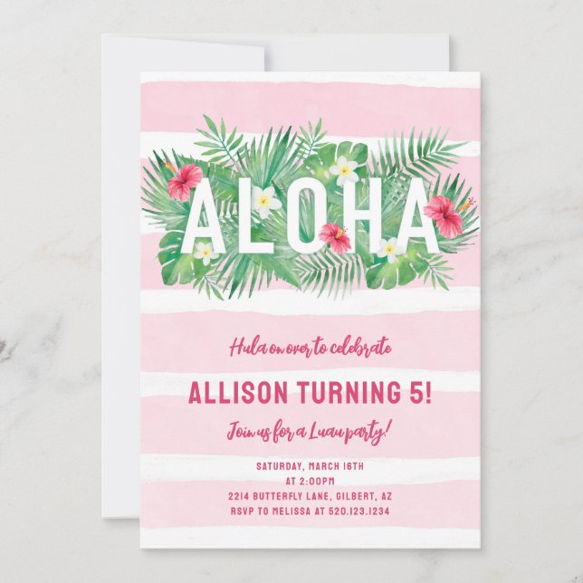 Floral rose tropical Aloha Luau Invitation d'anniv (Devant)