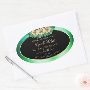 Floral Rose Turquoise marbre vert noir Étiquette p