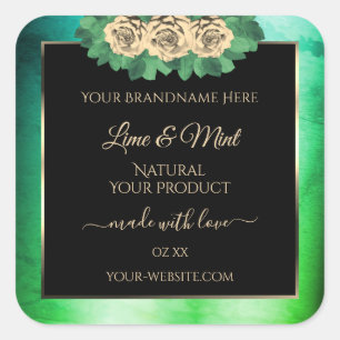 Floral Rose Turquoise marbre vert noir Étiquette p