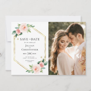 floral rose vif enregistrer la date carte photo