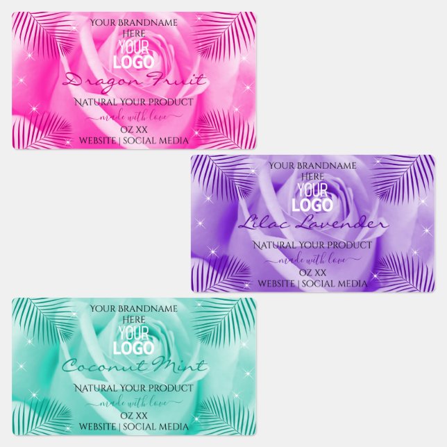 Floral rose violet Turquoise Rose Logo Étiquette p (Groupe)