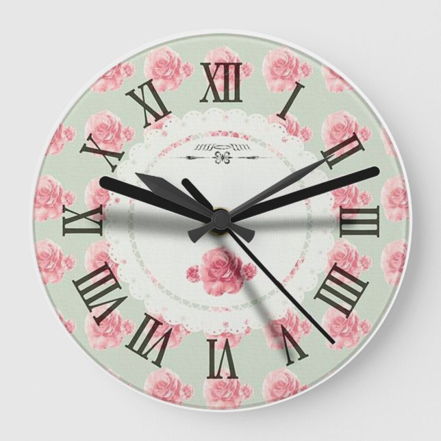 floral | Rosen aus der Antike | Retro Roman Numera Große Wanduhr (Vorderseite)