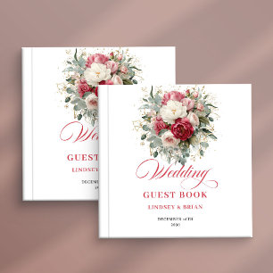 Floral roter Blush Boho Hochzeitsgästebuch individ Gästebuch