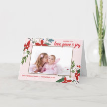 Floral Rouge Blush rose Noël Carte photo