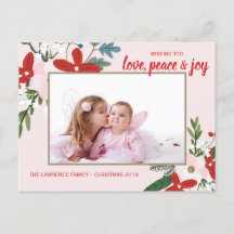Floral Rouge Blush rose Noël Carte photo