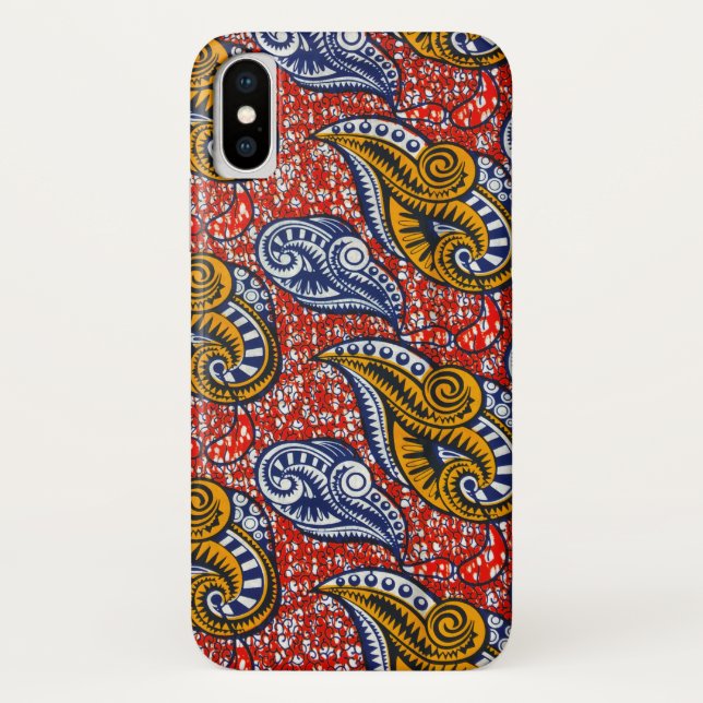 Floral rouge de coque iphone africain de tissu (Dos)