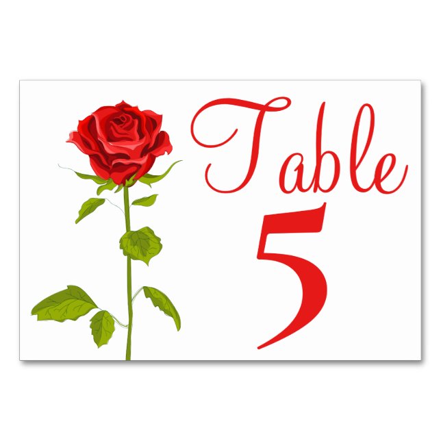Floral Rouge Rose Flower Mariage Numéro de table R (Devant)
