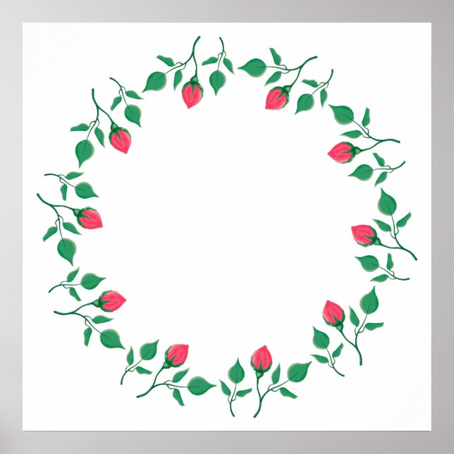 Floral round frame with pink rose flowers  poster (Vorne)