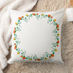 Floral round frame with yellow and red rose flower kissen