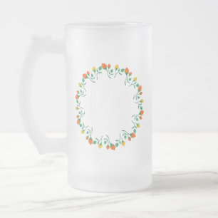 Floral round frame with yellow and red rose flower mattglas bierglas