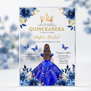 Floral Royal Blau Schmetterling Prinzessin Quincea Acryleinladungen