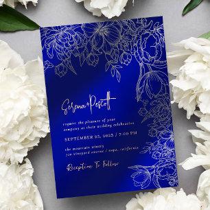 Floral Royal Blue Arch Faire-part de mariage