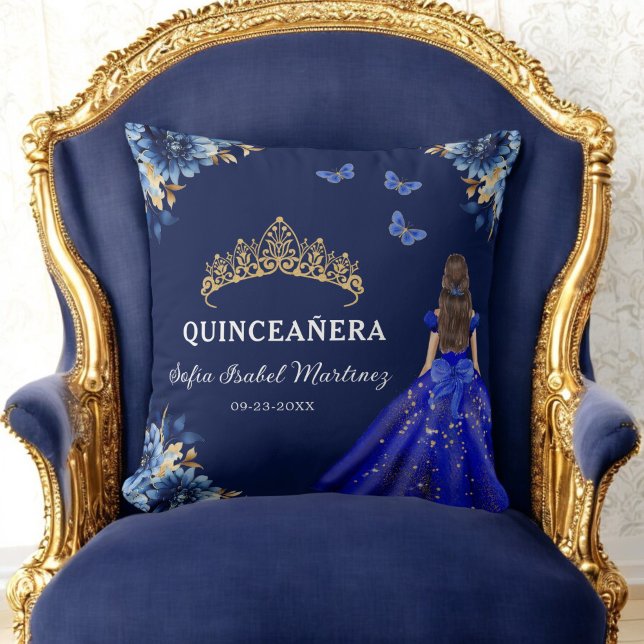 Floral Royal Blue Gold Princess Quinceanera Kissen (Von Creator hochgeladen)