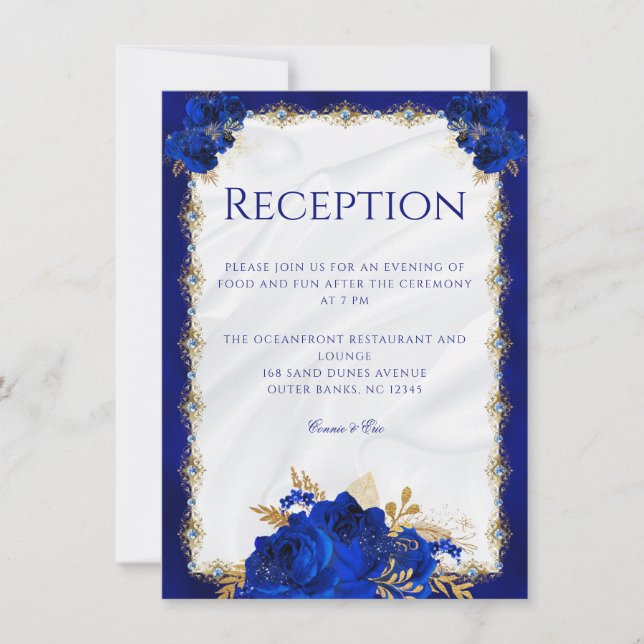 Floral Royal Blue Wedding Reception Card Download Einladung (Vorderseite)