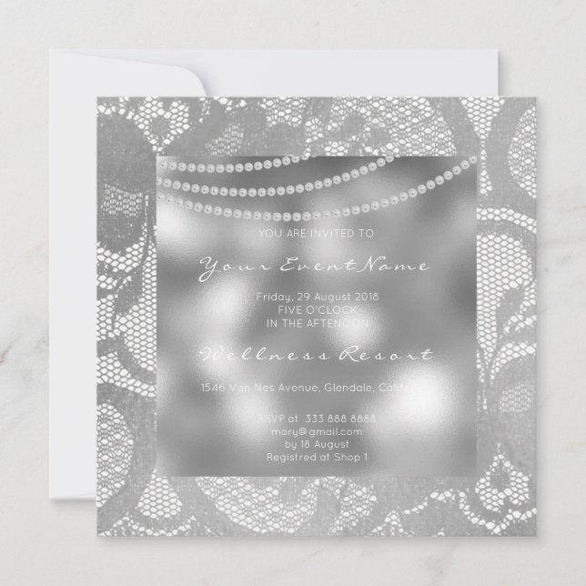 Floral Royal Silver Glass Grau Lace Brautparty Einladung (Vorderseite)