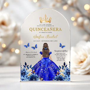 Floral Royalblaue Schmetterlings-Prinzessin Quince Acryleinladungen