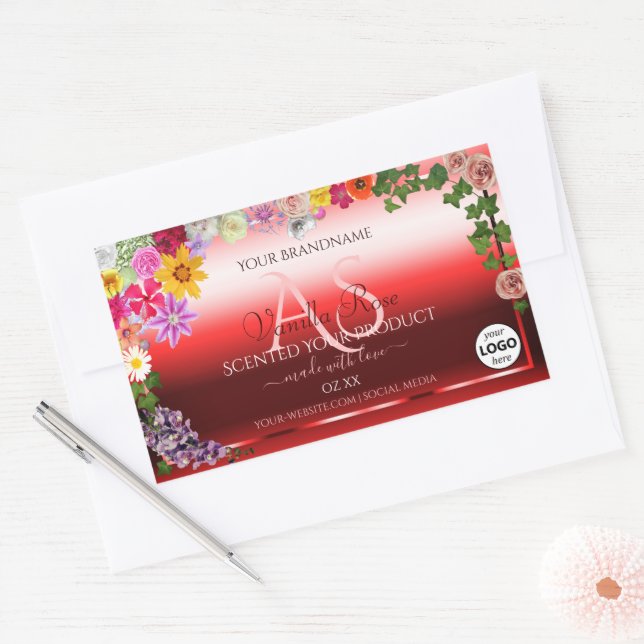 Floral Ruby Rouge Ombre Produit Étiquettes Monogra (Enveloppe)