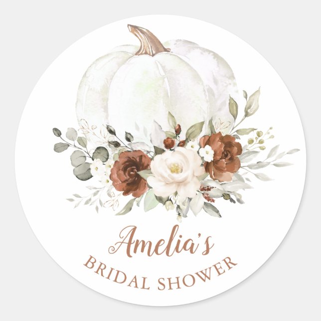 Floral Rust Cream Pumpkin Brautparty Runder Aufkleber (Vorderseite)