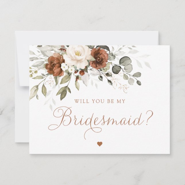 Floral Rust Cream Serez-Vous Ma Carte Bridesmaiers (Devant)