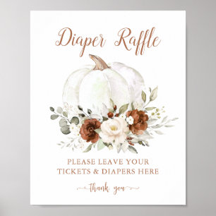Floral Rust Pumpkin Fall Babydusche Windelwindeln Poster
