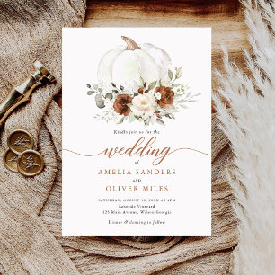 Floral Rust Pumpkin Fall Greenerity Wedding Einladung