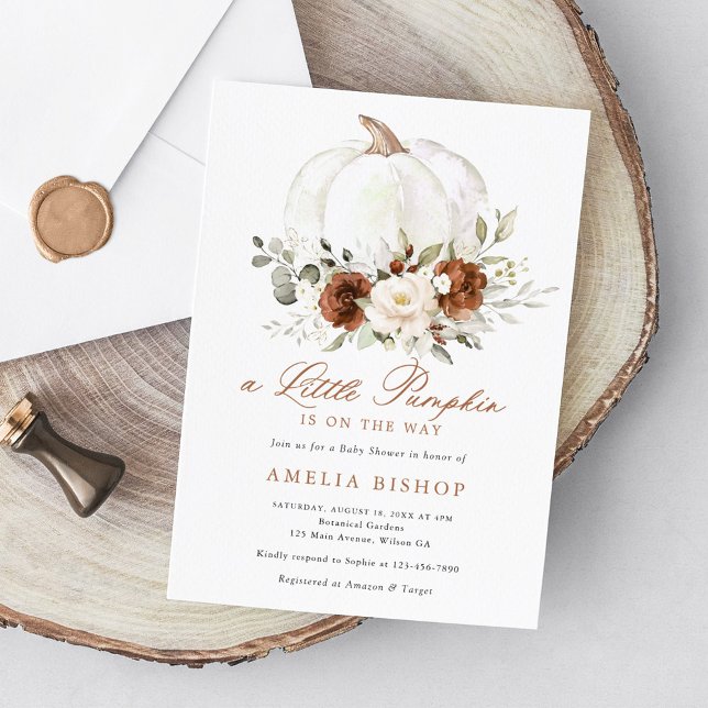 Floral Rust Pumpkin Grüne Fall Baby Dusche Invi Einladung (Von Creator hochgeladen)