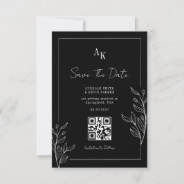 Floral Rustic Black Elegant Photo Back QR Wedding Save The Date
