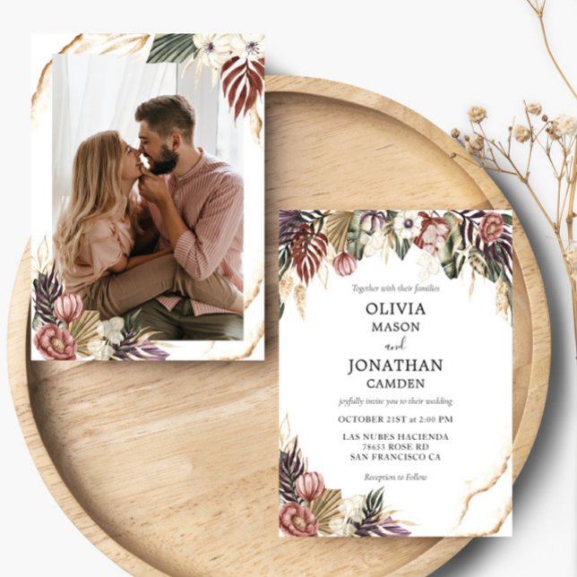 Floral Rustic Boho Fall Foto Hochzeit Einladung (Von Creator hochgeladen)
