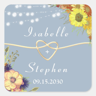 Floral Rustic Dusty Blue Gastgeschenk Hochzeit Quadratischer Aufkleber