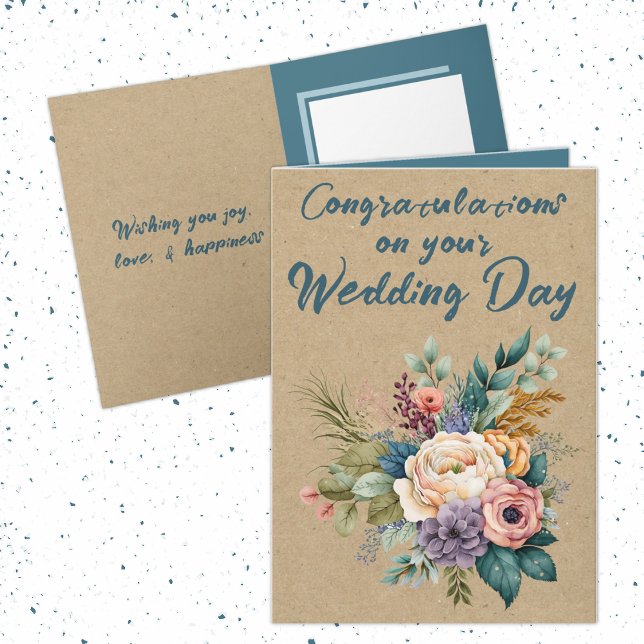Floral Rustic Hochzeit Herzlichen Glückwunsch blau Karte (Von Creator hochgeladen)