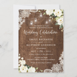 Floral rustic Holz Spitzen Lichter Mason Jar Einladung