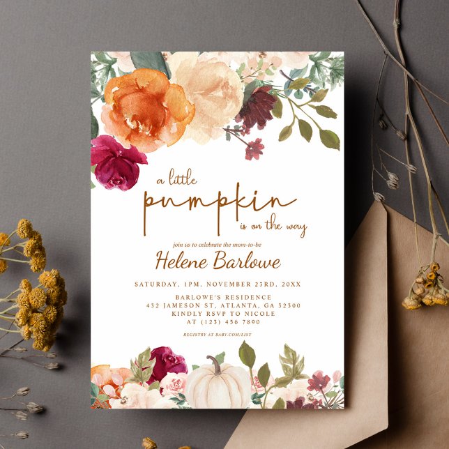 Floral Rustic Little Pumpkin Boho Babydusche Einladung (Floral Rustic Little Pumpkin Boho Baby Shower Invitation)