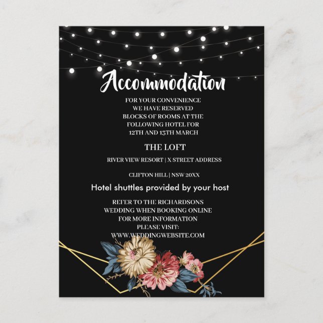 Floral Rustic Magnolia String LightUnterkunft Ankündigungspostkarte (Vorderseite)