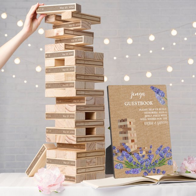 Floral Rustic Wedding Jenga Gästebuchsigne Fotoplatte (Von Creator hochgeladen)