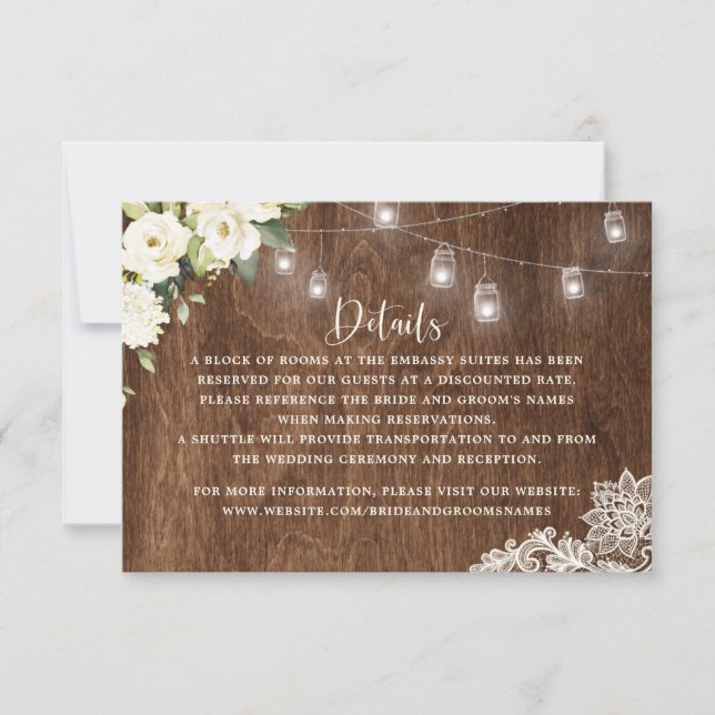 Floral Rustic Wood Wedding Lace Mason Jar Einladung (Vorderseite)