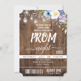 Floral Rustikaler Abschluss Prom Nachtkarte Einladung