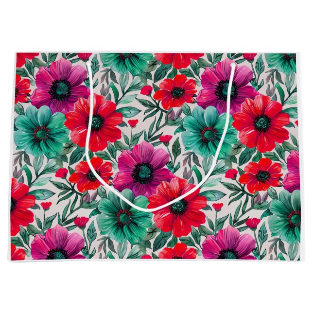 Floral rustikales Retromuster Große Geschenktüte (Vorderseite)