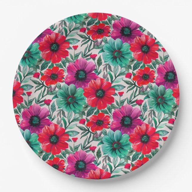 Floral rustikales Retromuster Pappteller (Vorderseite)