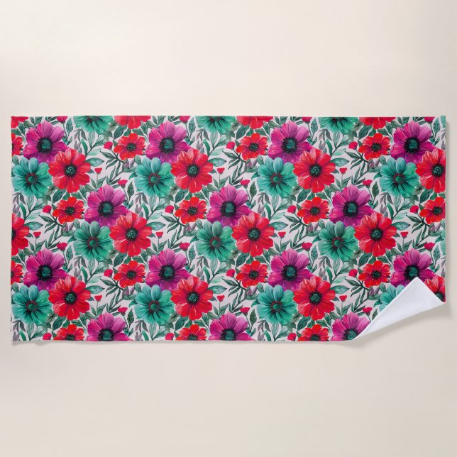 Floral rustikales Retromuster Strandtuch (Vorderseite)