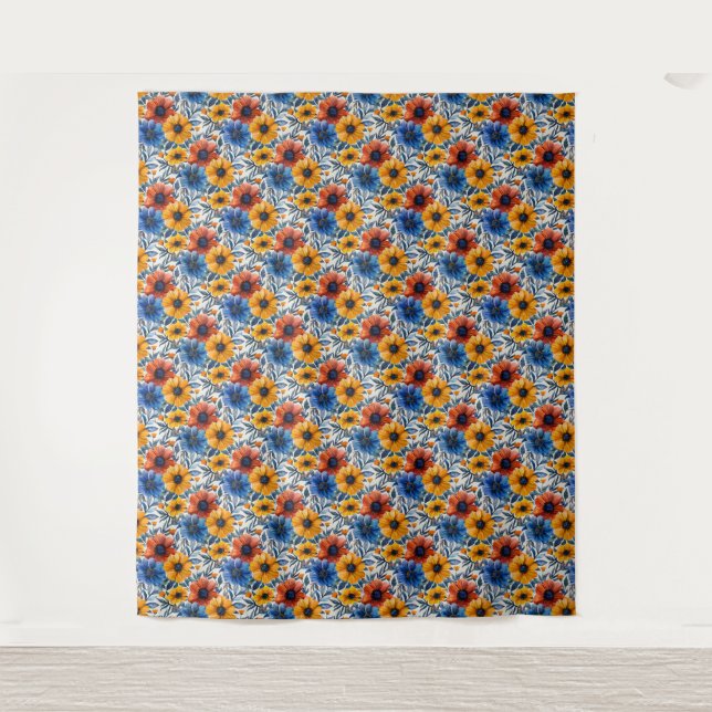 Floral rustikales Retromuster Wandteppich (Vorderseite)