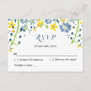 Floral rustique   R S V P Carte de réponse Marine 